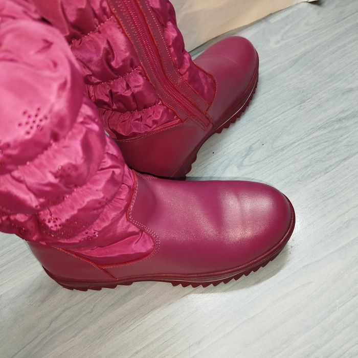 Рожеві зимові чоботи Дутики термо черевики, шкіряні сапожки 36р, 23см.