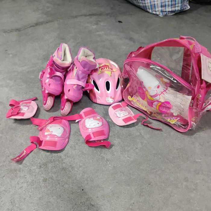Conjunto patins em linha e proteção infantil