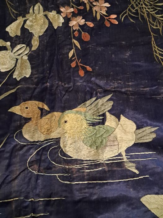 Colcha e fronhas de seda chinesa sec. XIX