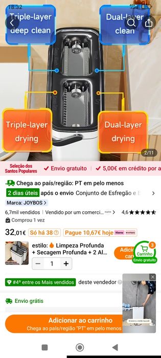 Balde e mopa de lavagem e secagem