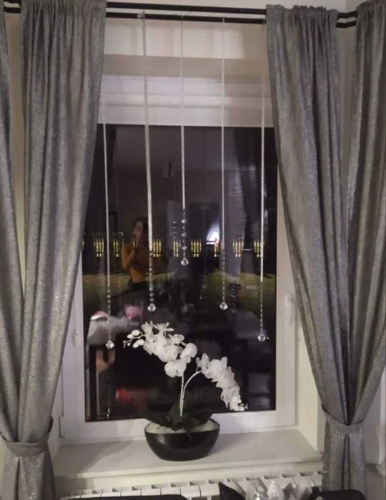 Firanka zawieszki koraliki  okno kryształowa srebrna trasiemka glamour