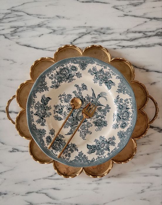 Duża bardzo ciężka patera 100% mosiądz mosiężna Austria 1970 vintage