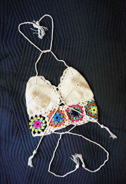 S 36 bluzka crop top szydełkowy na lato kwiaty bralet boho wakacje