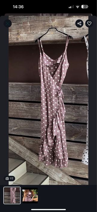 Сукня назапах платье длинное в горошек шелк