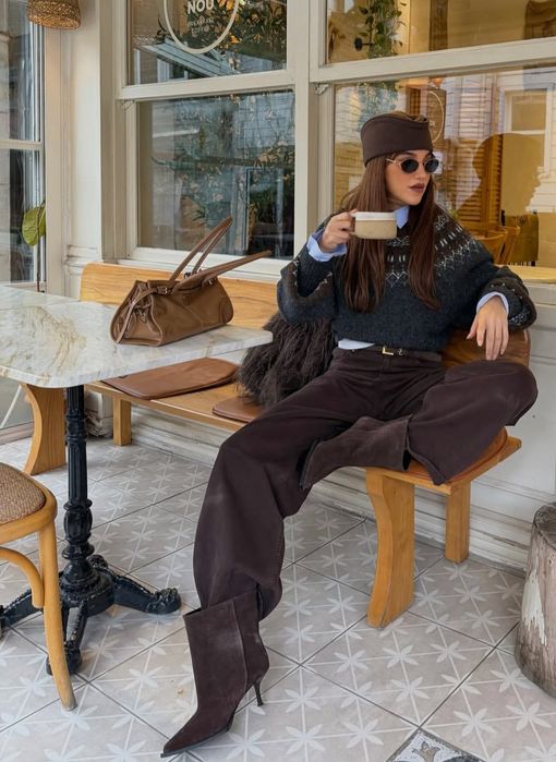 Zara sweter żakardowy grafit s 36 norweski print