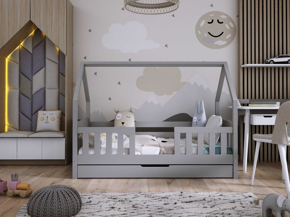 Łóżko domek DYZIO z drewna sosnowego! 160x80 cm, materac w zestawie!