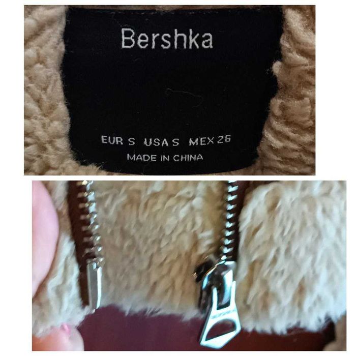Жіноча дублянка куртка авіатор, косуха з еко-шкіри та хутра Bershka. S