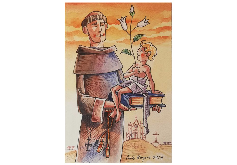 Aguarela. Santo António. Original de Carlos Marques