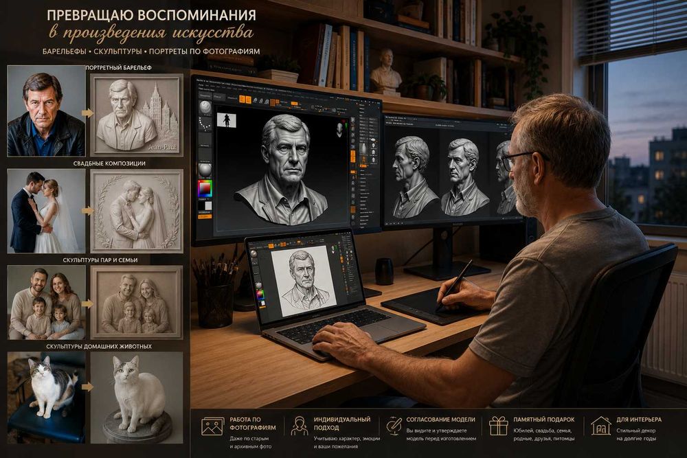 Подарунок по фотографії | Барельєф | Скульптура Портрет | 3D