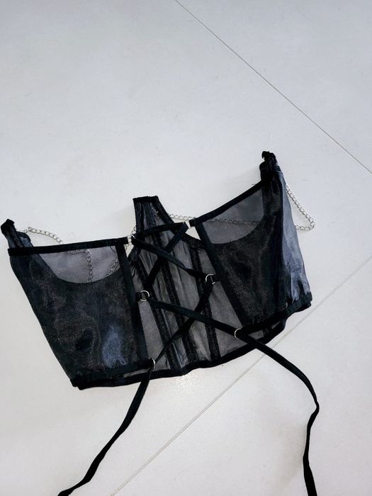 Nowy czarny tiulowy gorset Alternative