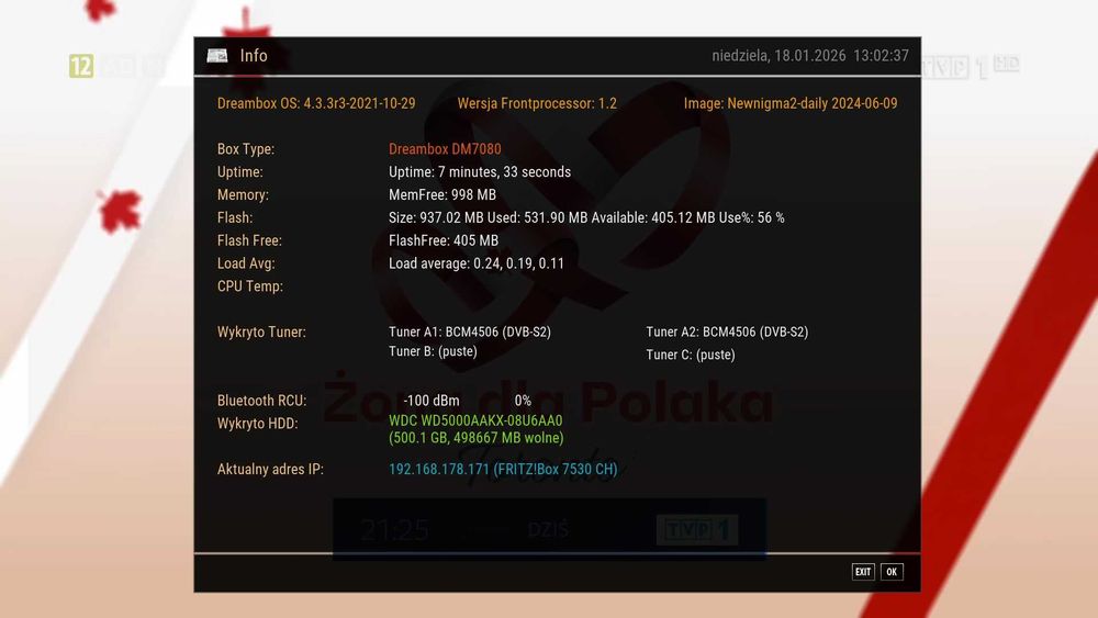 Dreambox DM7080HD 2xDVB-S2  dysk 500 GB. WiFi.