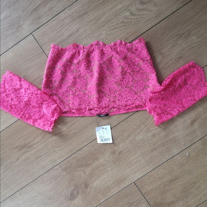 Top koronkowy neon róż Tezenis off shoulder NOWY z metką