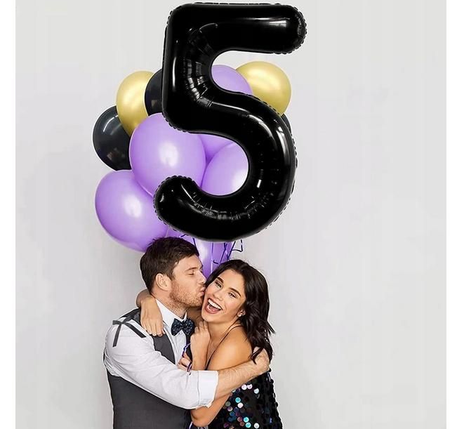 Balon foliowy cyfra 5 czarna, 40 cali, 112 cm, na hel, urodziny