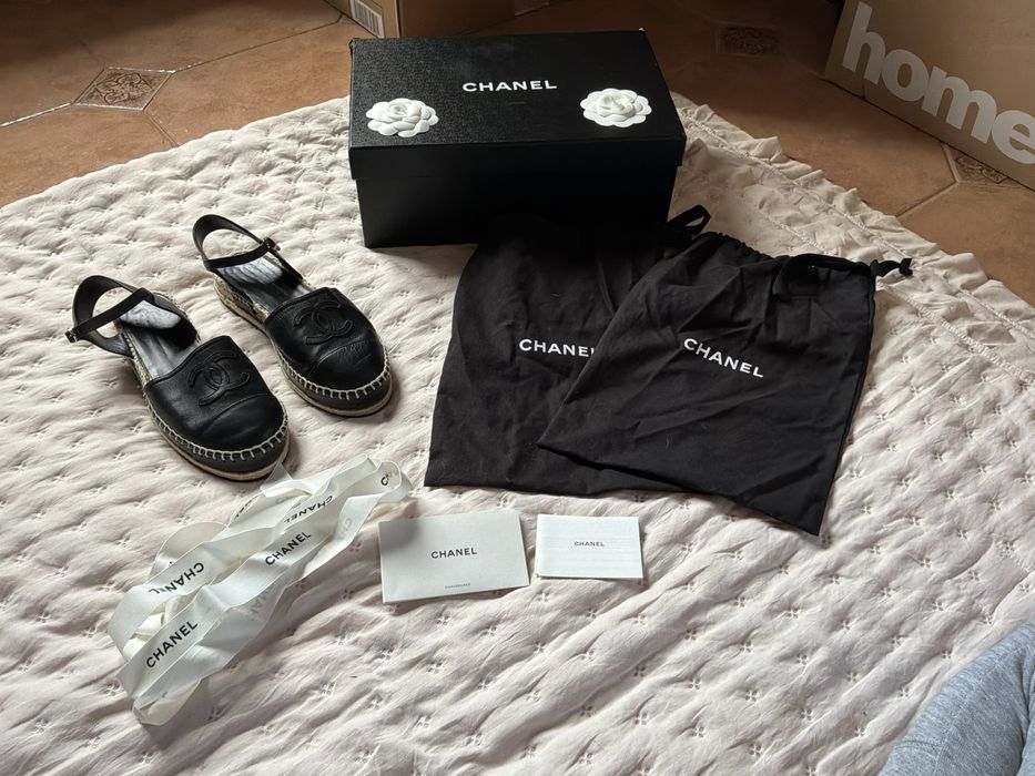 Chanel Czarne Espadryle 37 Oryginalne Pełny Komplet