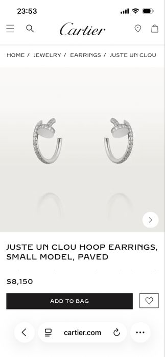 Золотые серьги Cartier гвозди с бриллиантами. Juste un Clou. Дубаи.