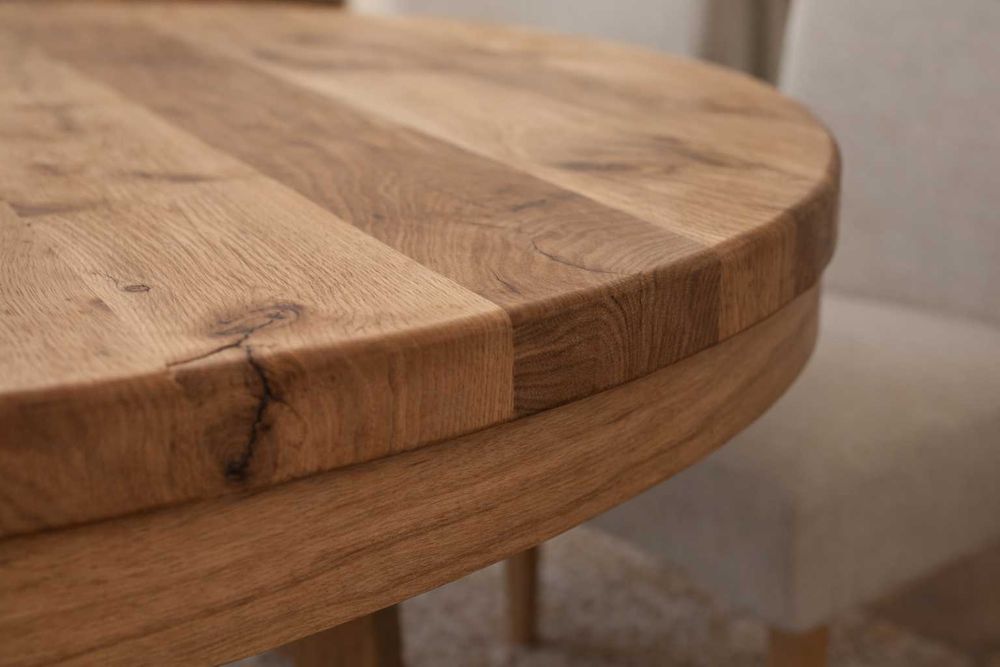 Stół Dębowy Okrągły LOFT - 100% Lite Drewno Różne Wymiary Rozkładany