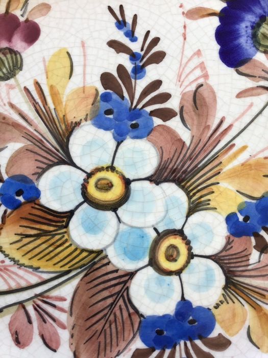 Prato italiano pendurar na parede antigo pintado mão com aro estanho