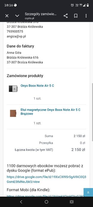 Czytnik onyx boox note się 5 c plus etui jak nowy gwarancja