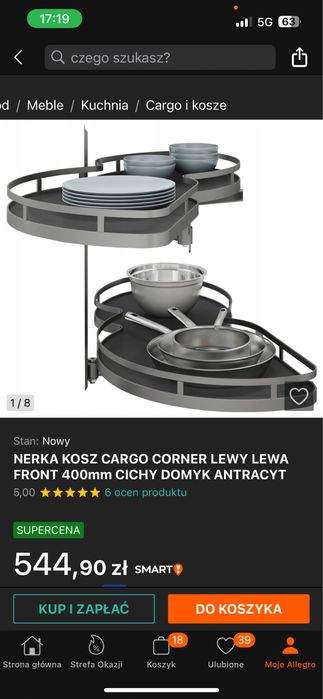 Pojedynczy kosz narozny cargo lewy front 400mm