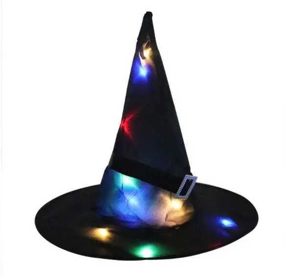 Kapelusz czarownicy wiedźmy świecący LED Halloween