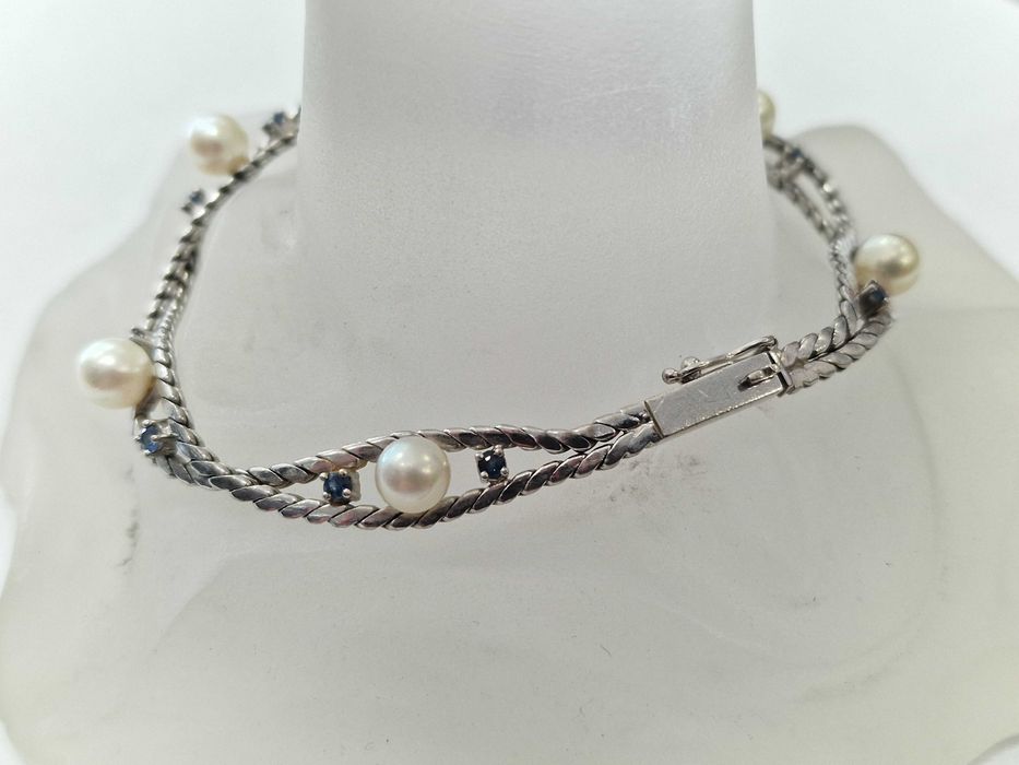 Złota bransoletka/ 585/ 14.98 gram/ Perły/ Szafiry/ Wycena/ 19.5 cm