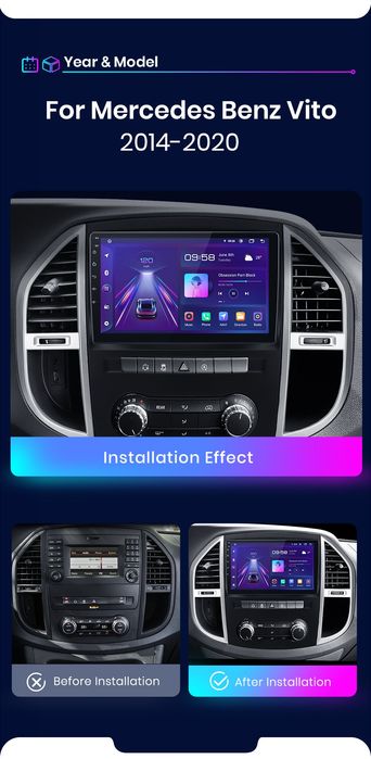 Rádio 10" android Mercedes Vito w447 2/32GB CARPLAY WIFI GPS Novo