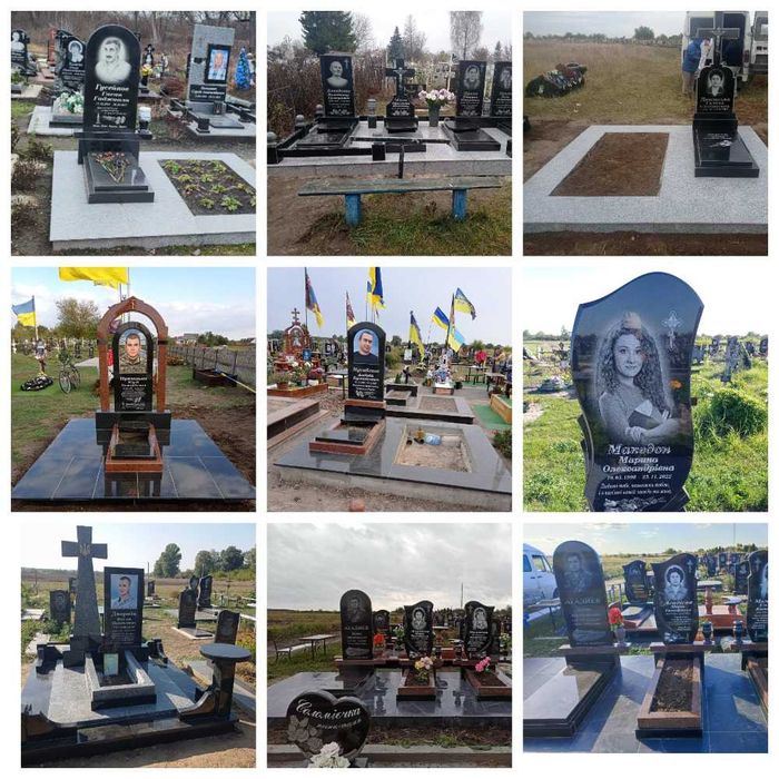 Гранитные памятники из гранита на могилу, кладбище Козелец и рядом