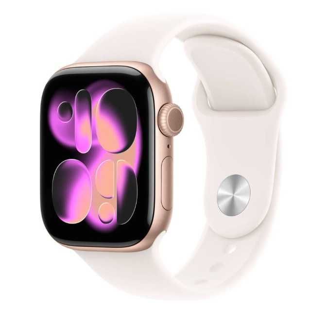 PROMOÇÃO - Apple Watch Series 11 GPS + Cellular, Caixa em alumínio rosa dourado de 42 mm com Bracelete desportiva rosa leve - S/M - Novo(Caixa Selada)