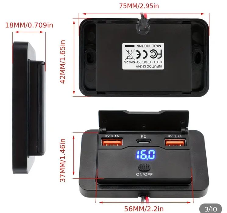 Устройство для зарядки до 3 телефонов от акумулятора12В.Вольтметр.