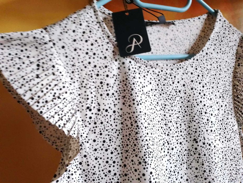 nowa bluzka krem w czarne kropki 40-L*Adrianna Papell*