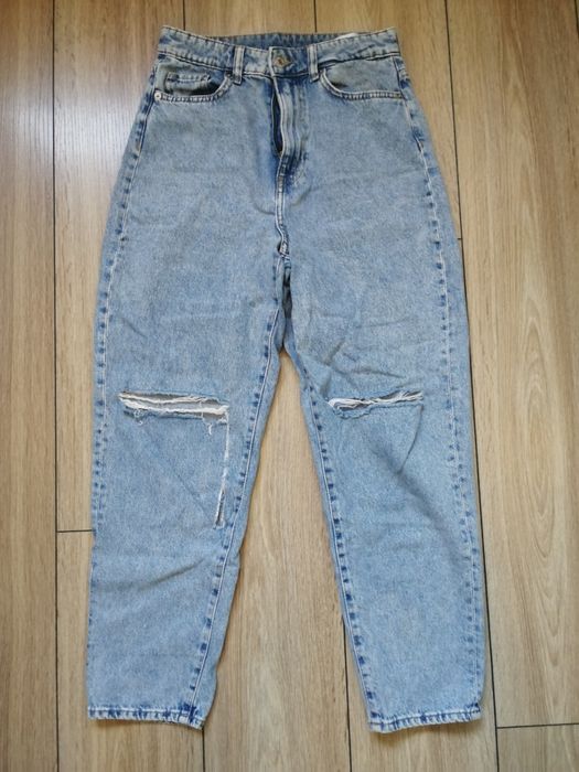 Spodnie jeansy niebieskie z dziurami wysoki stan S/36/8 165/68 Denim