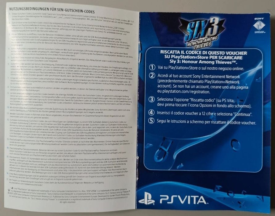 Artigo de Colecionador  Sly Cooper PS Vita (Apenas Papel)