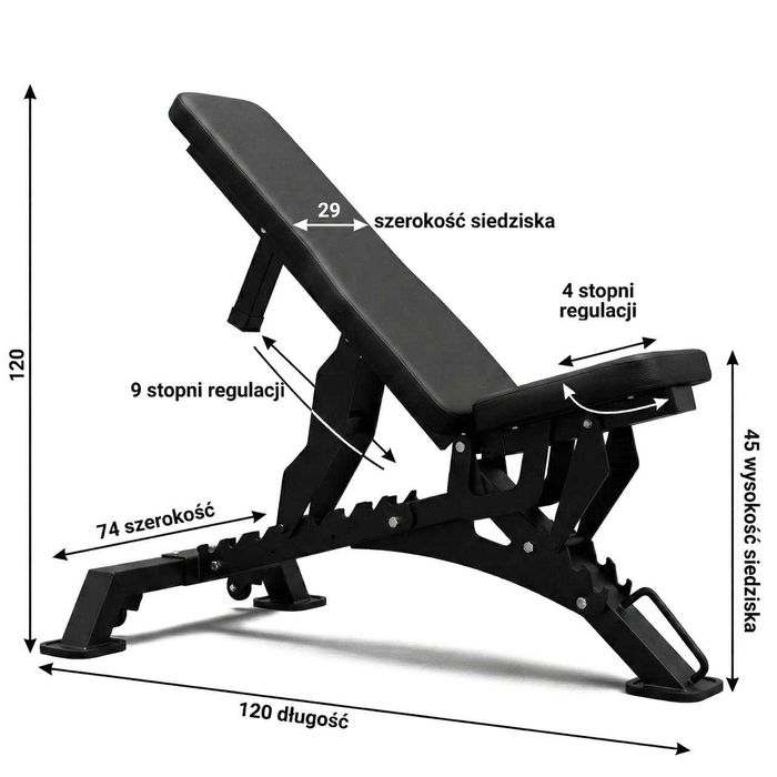 Ławka treningowa regulowana solidna heavy duty stalowa płaska skośna
