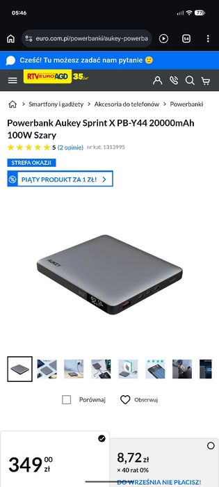 Powerbank AUKEY PB-Y44 Sprint X Slim Power Bank 20000mAh 20V 100W QC PD 3.0 4xUSB LCD