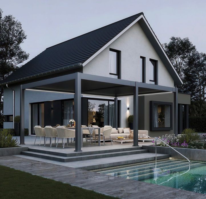Pergola elektryczna tarasowa 4x6 DELUXE PRO AUTOMATIC z oświetleniem LED, Anthracite - Gutroof