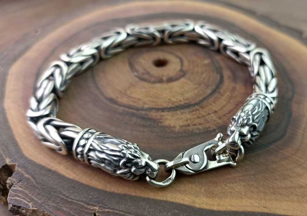 Серебряный браслет Византия с головами львом, Королевский. Срібний