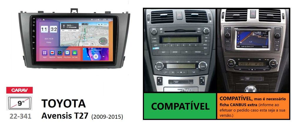 Rádio 2DIN [4+64GB] • Toyota AVENSIS (2002 a 2015) • Android T25 T27