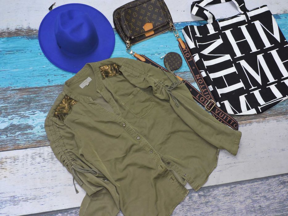 Cream Koszula khaki marszczenia złoty cekin 40