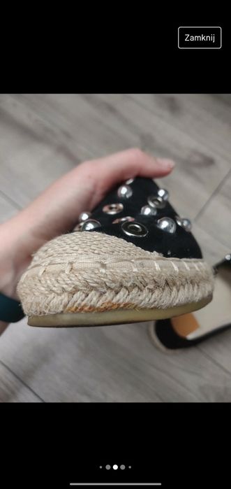 Czarne espadryle z ozdobami 39/40/ długość 25,7 cm