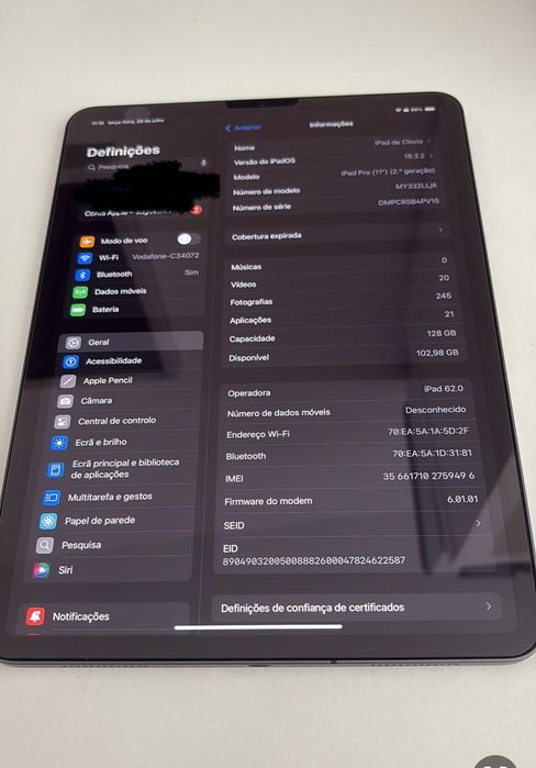 Apple iPad 11 (2 geração) 128 GB + teclado iPad Air + Caneta tátil