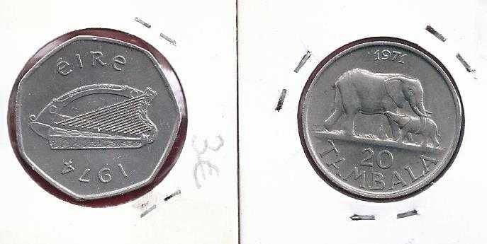 MOEDAS DE Irlanda e Malawi  ANTIGAS 2 Moedas diversas