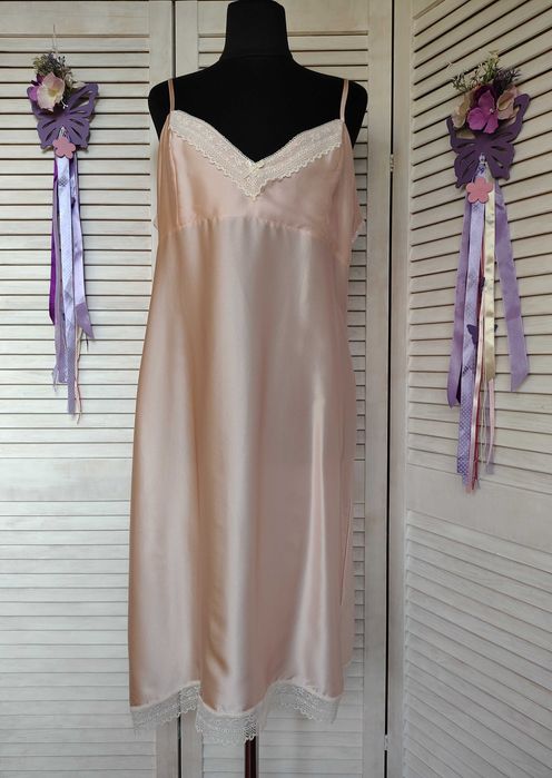 Бренд пудровая шелковая ночнушка комбинация 100% шелк италия artigiano