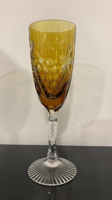 Copos de champagne cristal alemão colorido llapidado manual extraordin