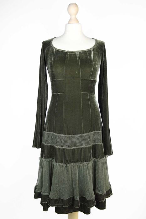 Suknia, Mais il est où le soleil, khaki, rozmiar S (36), welwet, 90's fairy folk grunge hippie mori practical magic witchy whimsigoth