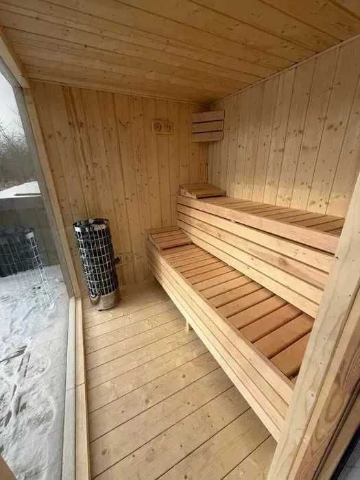 SAUNA FIŃSKA OGRODOWA ocieplona+piec+witryna 2,3x2m zewnętrzna