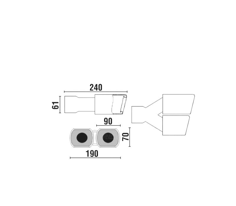 PONTEIRA DE ESCAPE DUPLA RECTANGULAR EM INOX UNIVERSAL