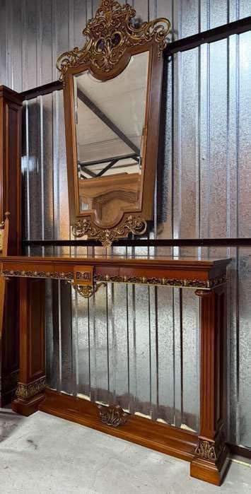 Włoska konsola z lustrem - drewno , mosiądz