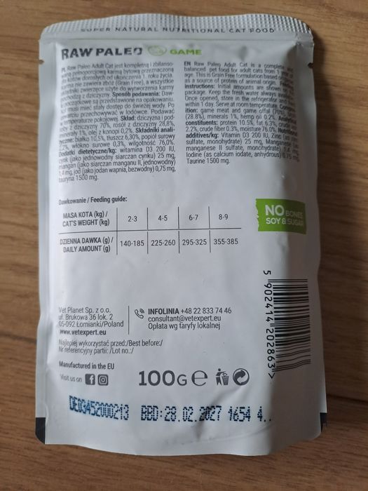 Karma dla kota Raw Paleo