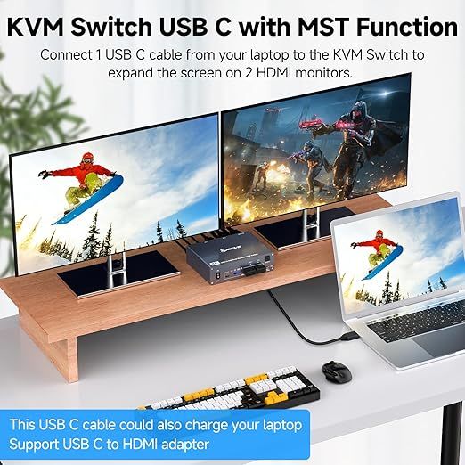 YOUTINGHDAV Przełącznik KVM USB C 2 PC 2 Monitory HDMI 4K 60 Hz