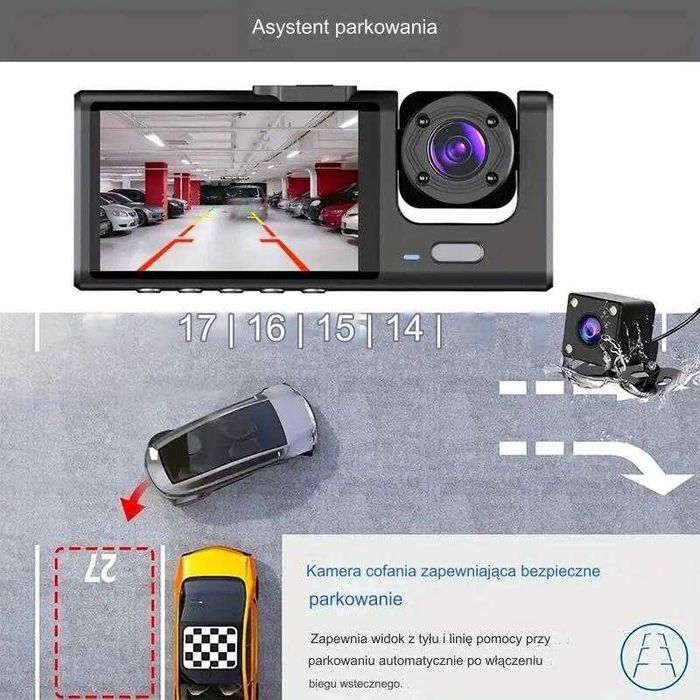 Wideorejestrator Rejestrator Kamera Samochodowa HD przód tył 64GB